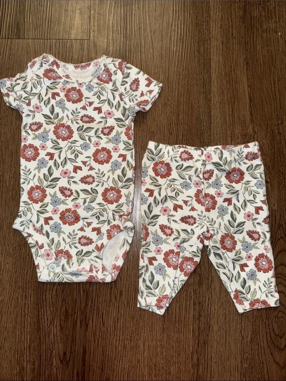 Floral Baby Girl Bodysuit & Leggings Set - White with Pink Floral